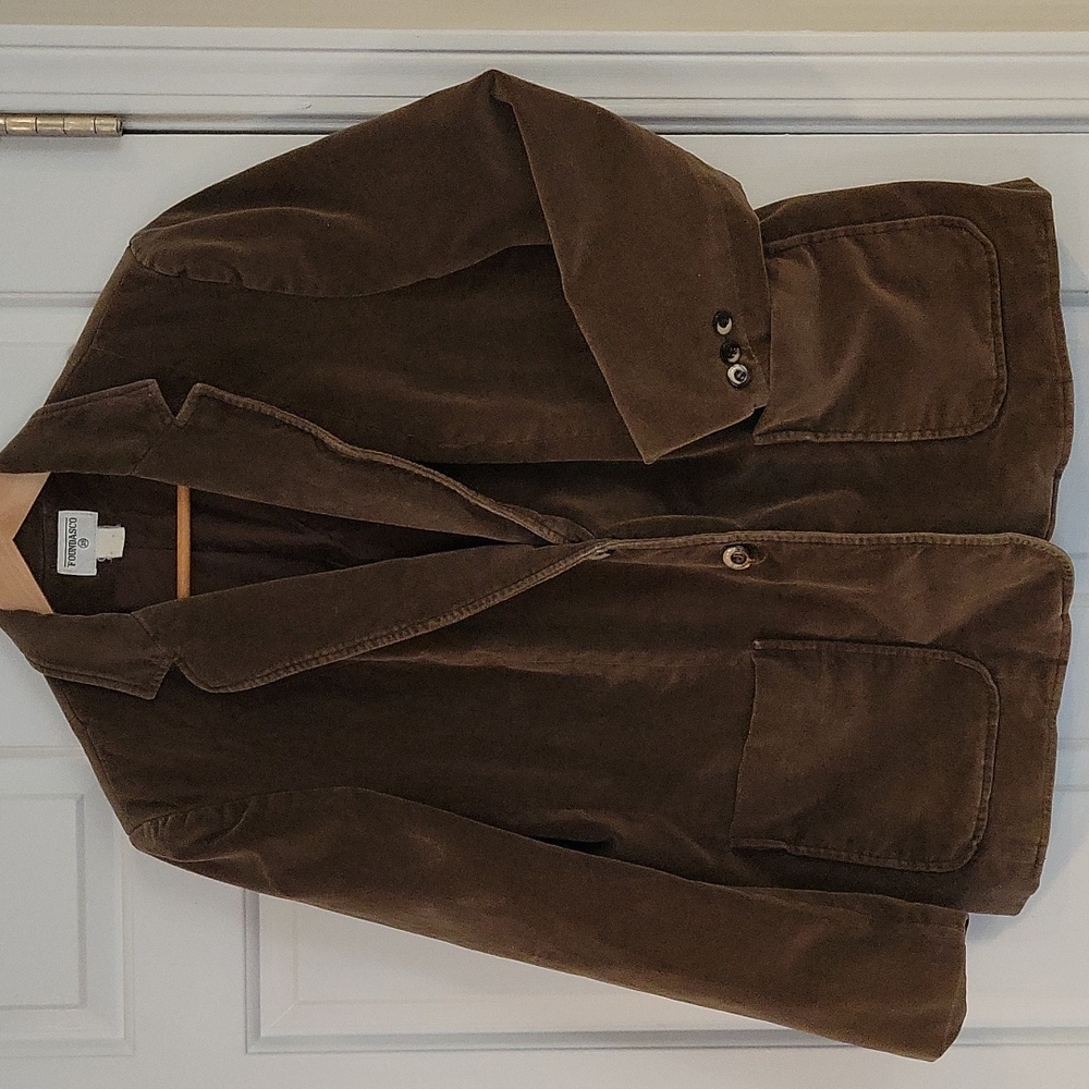 Vintage French Brown Velour Velvet Blazer Jacket Size: 38 Medium